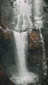Превью обои водопад, обрыв, снег, зима, природа