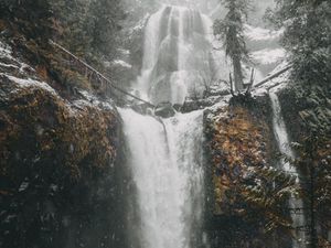 Превью обои водопад, обрыв, снег, зима, природа