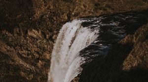 Превью обои водопад, обрыв, течение, исландия