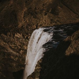 Превью обои водопад, обрыв, течение, исландия