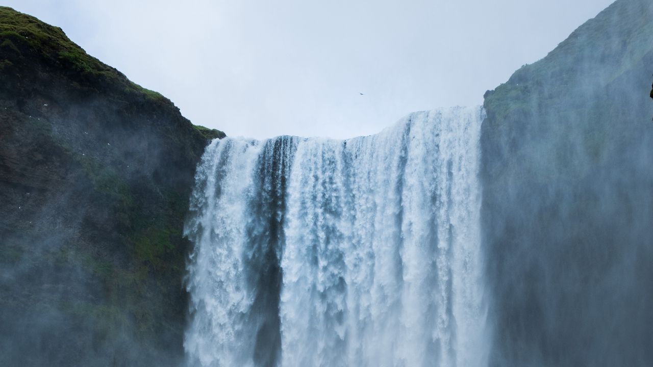 Обои водопад, обрыв, туман, природа