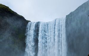 Превью обои водопад, обрыв, туман, природа