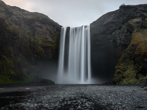 Превью обои водопад, обрыв, вода, река, берег