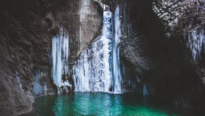 Превью обои водопад, озеро, горы