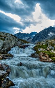 Превью обои водопад, пейзаж, камни, горы, природа