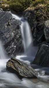 Превью обои водопад, пейзаж, камни, природа, длинная выдержка