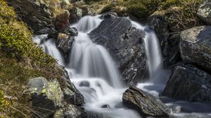 Превью обои водопад, пейзаж, камни, природа, длинная выдержка