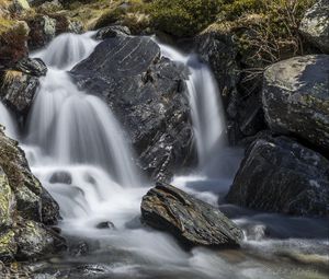 Превью обои водопад, пейзаж, камни, природа, длинная выдержка