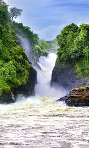 Превью обои водопад, пейзаж, природа, деревья, скалы