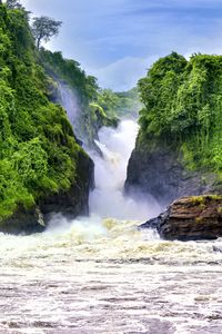 Превью обои водопад, пейзаж, природа, деревья, скалы