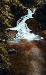 Превью обои водопад, пейзаж, ручей, камни