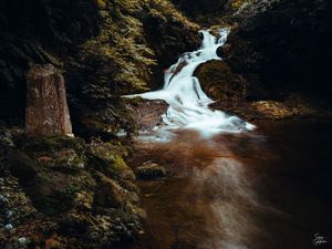 Превью обои водопад, пейзаж, ручей, камни