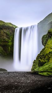 Превью обои водопад, пейзаж, скалы, мох