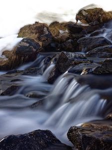 Превью обои водопад, пороги, течение, камни