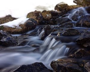 Превью обои водопад, пороги, течение, камни