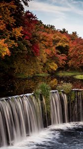 Превью обои водопад, поток, деревья, пейзаж, осень