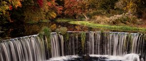 Превью обои водопад, поток, деревья, пейзаж, осень