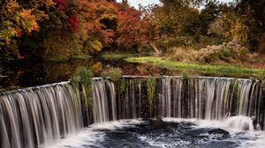 Превью обои водопад, поток, деревья, пейзаж, осень