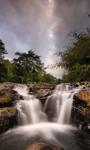 Превью обои водопад, поток, деревья, кусты, камни