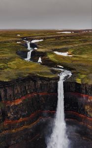 Превью обои водопад, поток, каменный, вода, трава