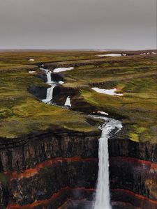 Превью обои водопад, поток, каменный, вода, трава