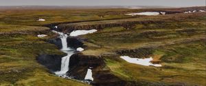 Превью обои водопад, поток, каменный, вода, трава