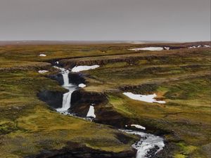 Превью обои водопад, поток, каменный, вода, трава