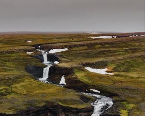 Превью обои водопад, поток, каменный, вода, трава