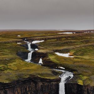 Превью обои водопад, поток, каменный, вода, трава