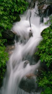 Превью обои водопад, поток, камни, природа, зелень