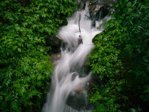 Превью обои водопад, поток, камни, природа, зелень