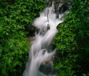 Превью обои водопад, поток, камни, природа, зелень