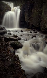 Превью обои водопад, поток, камни, глыбы