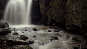 Превью обои водопад, поток, камни, глыбы