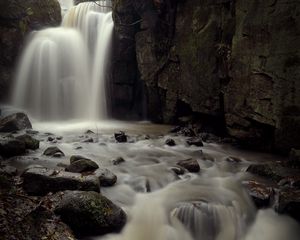 Превью обои водопад, поток, камни, глыбы