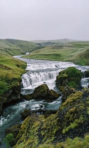 Превью обои водопад, поток, камни, даль