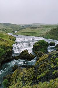 Превью обои водопад, поток, камни, даль