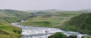 Превью обои водопад, поток, камни, даль