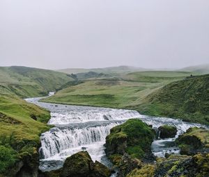 Превью обои водопад, поток, камни, даль