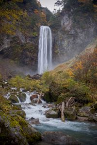 Превью обои водопад, поток, камни, мох, скала