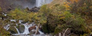 Превью обои водопад, поток, камни, мох, скала