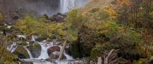 Превью обои водопад, поток, камни, мох, скала