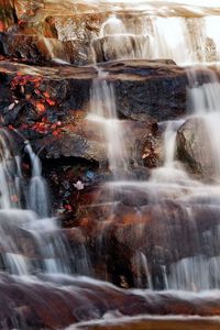 Превью обои водопад, поток, листья, камни, течение, яркие