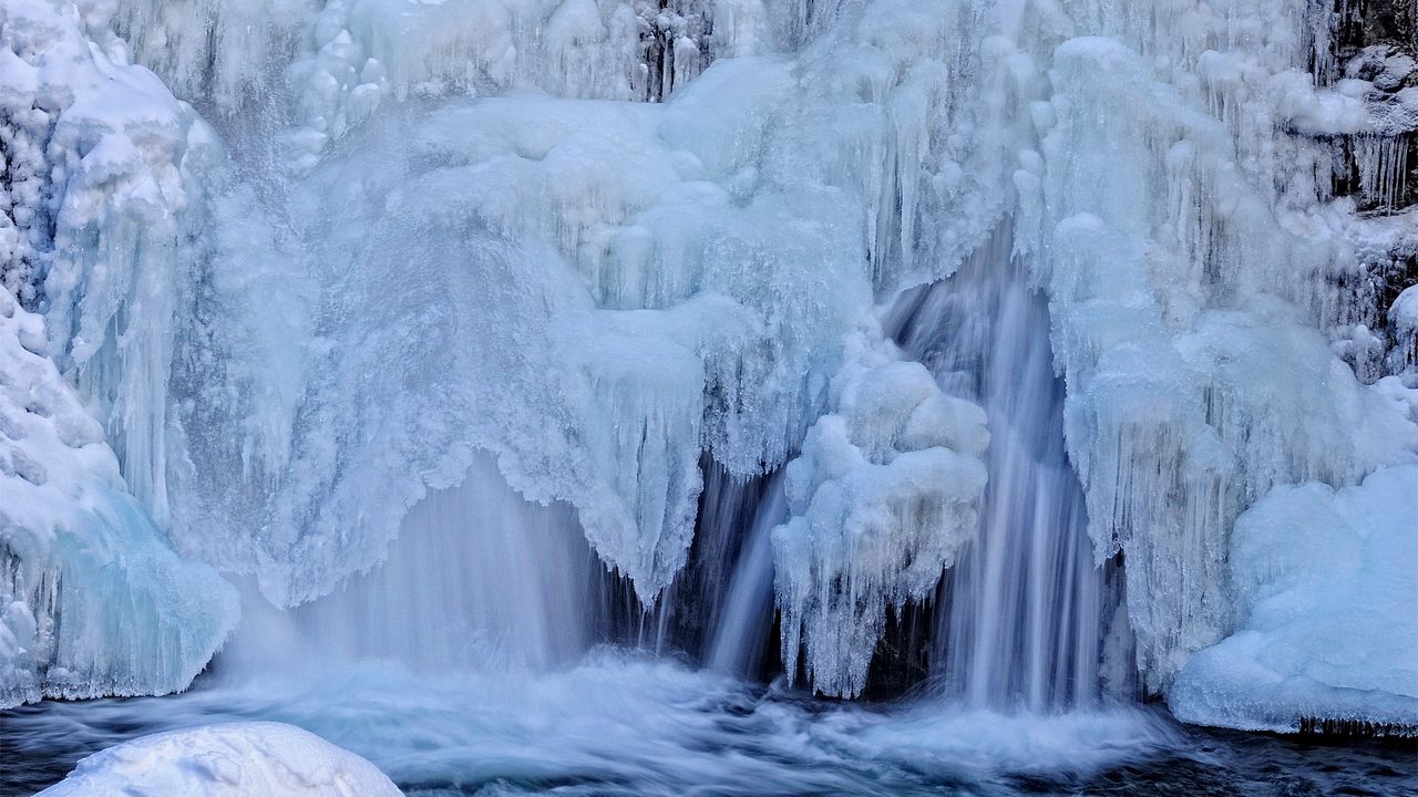Обои водопад, поток, река, лёд