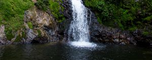 Превью обои водопад, поток, скала, вода, мох, кусты