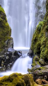 Превью обои водопад, поток, скалы, мох, камни