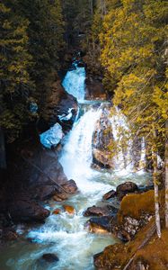 Превью обои водопад, поток, скалы, камни, деревья