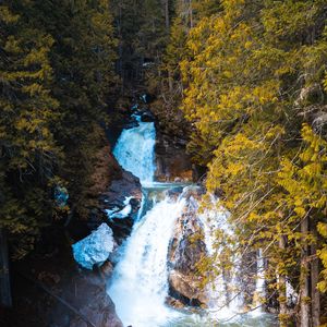 Превью обои водопад, поток, скалы, камни, деревья