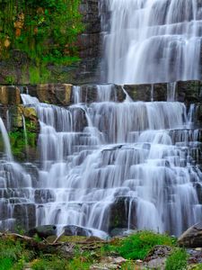 Превью обои водопад, поток, скалы, пейзаж