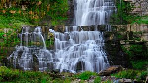 Превью обои водопад, поток, скалы, пейзаж